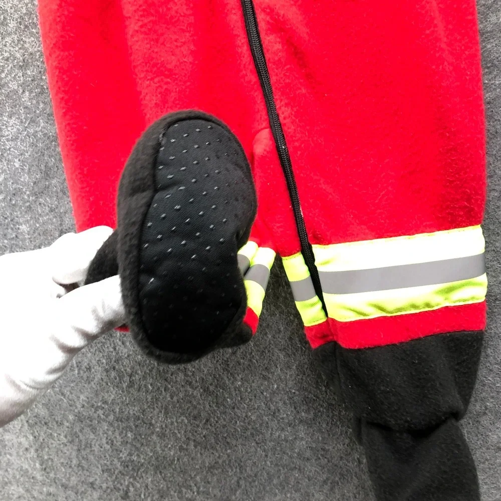 Baby Boys 6-9M Firefighter Costume Jumpsuit Red Fleece Halloween Footed